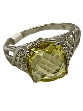 Quartz Topaz Designer Ring Checkerboard Cut Rhodium Sterling Silver Yellow 8 NWT